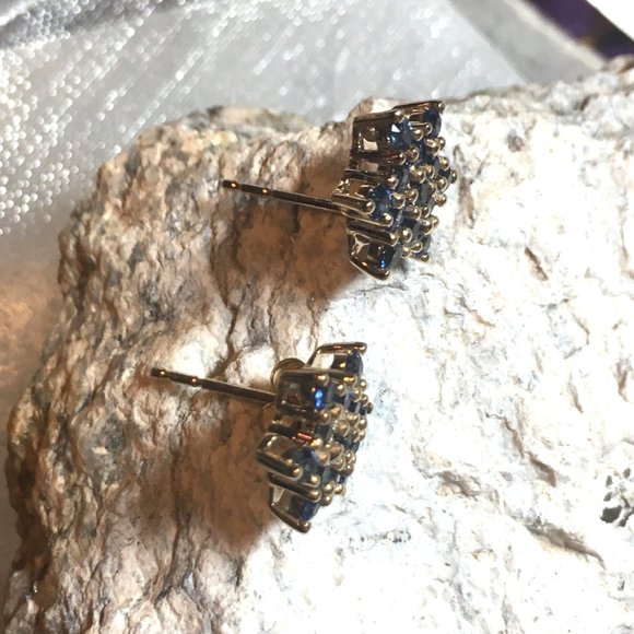 Natural Sapphire Earrings Star Of David 9K Yellow Gold Studs Australian Gems - Picture 6 of 15